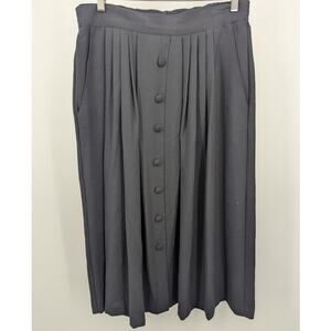 VTG JARA Black Pleated Button Front Midi Skirt Elastic Waist Size 16 USA Made